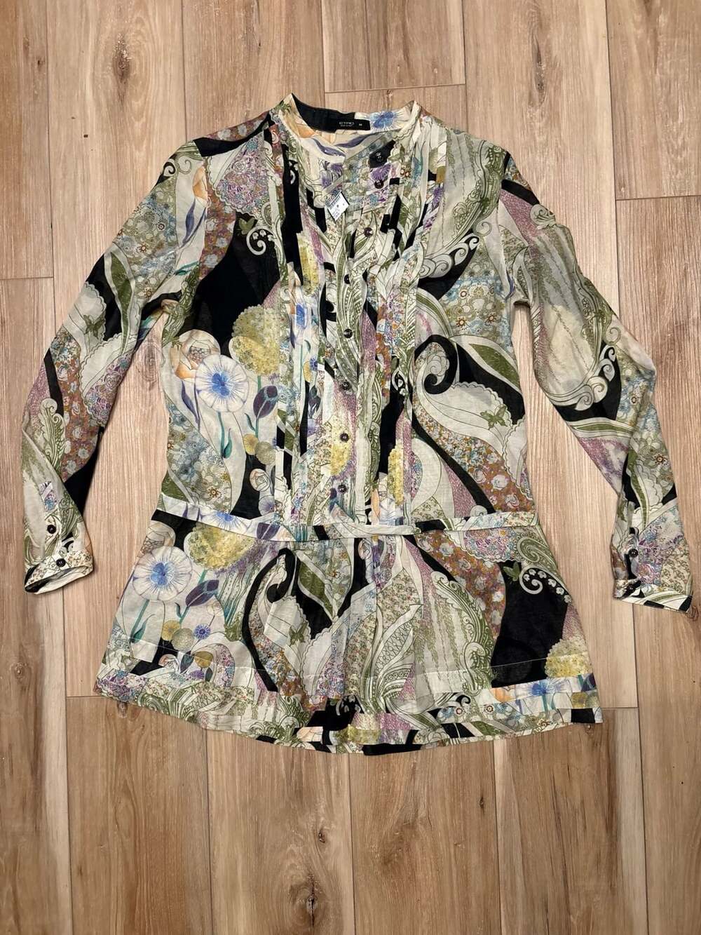 Etro Multicolor Printed Poplin Pleated Front Blouse 44